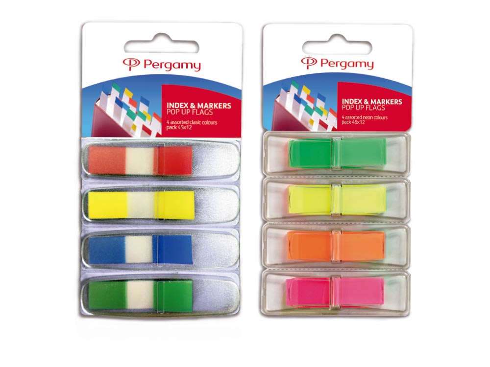 Pop up flags with dispenser available in neon colors | Pergamy